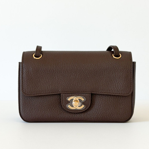 CHANEL Mini Souplissimo 26B Dark Brown Grained Calfskin Gold Hardware 