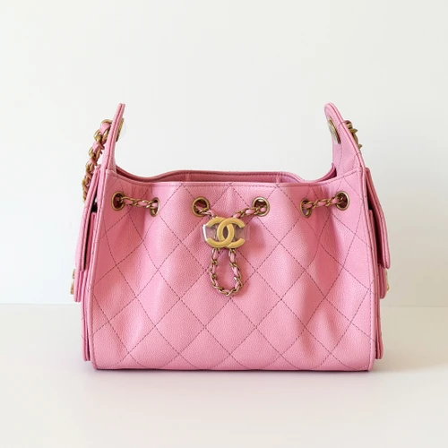 CHANEL Mini 25 Hobo Bag 26S Bubble Gum Quilted Caviar Brushed Gold Hardware