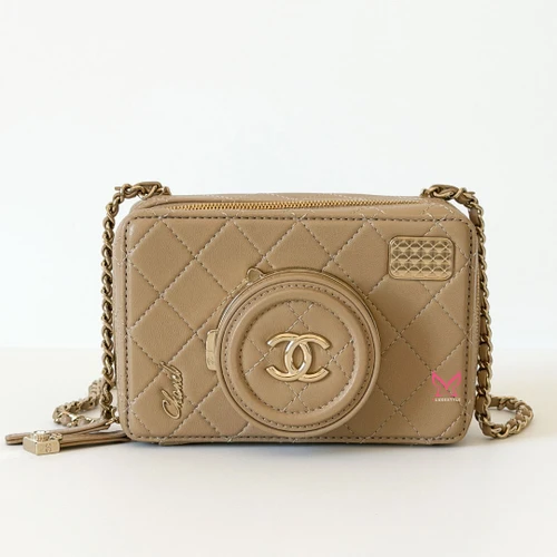 CHANEL Coco Click Camera Bag 24S Dark Beige Lambskin Gold Hardware 