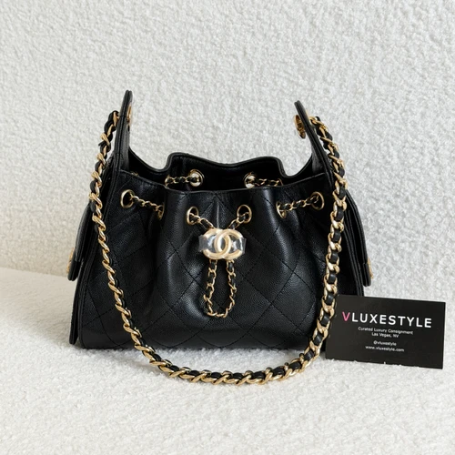 Mini 25 Hobo Bag 26A Black Caviar Shiny Gold Hardware