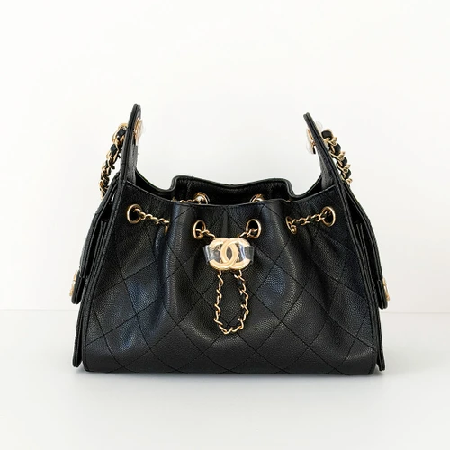 CHANEL Mini 25 Hobo Bag 26A Black Caviar Shiny Gold Hardware