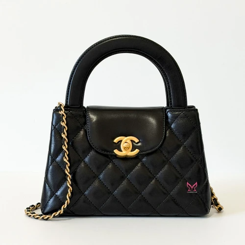 CHANEL Kelly Top Handle 24A Black Aged Quilted Calfskin Brushed Gold Hardware 
