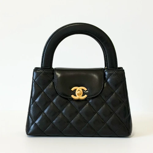 CHANEL Kelly Top Handle 24A Black Aged Quilted Calfskin Brushed Gold Hardware 