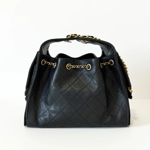 CHANEL Small 25 Hobo Bag 25S Black Quilted Caviar Brushed Gold Hardware 