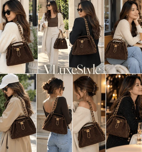 CHANEL Small 25 Hobo Bag 26K Chocolate Brown Suede Gold Hardware 