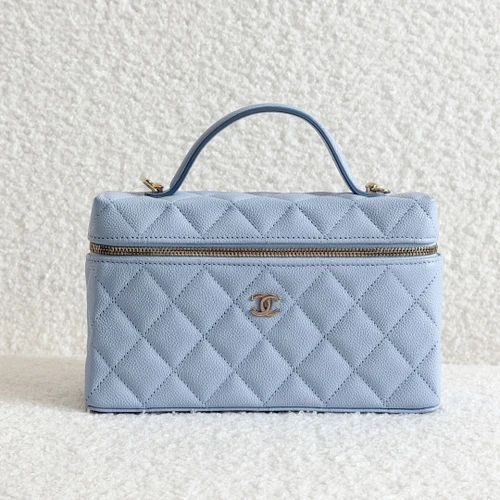 Slim Vanity Top Handle 26A Light Blue Quilted Caviar Light Gold Hardware