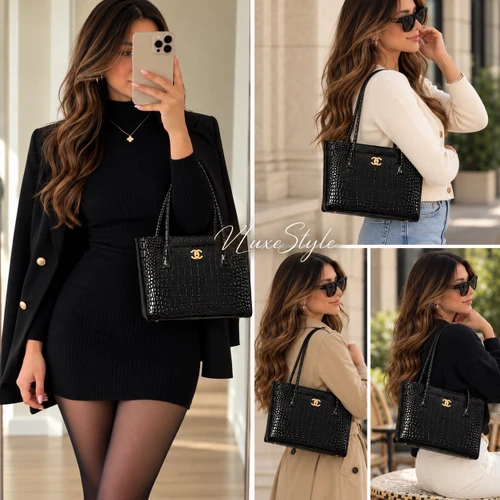 CHANEL Mini Cerf Tote 26K Black Croc Embossed Calfskin Gold Hardware