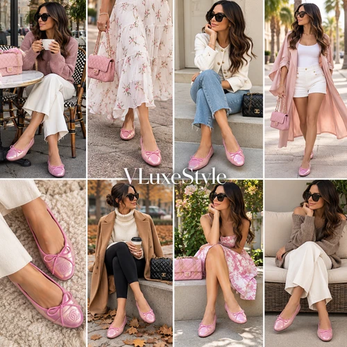 Ballerina Flats 26K Iridescent Pink Croc Embossed Calfskin 38