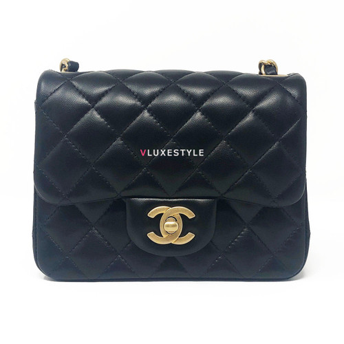 19S Classic Black Mini Square Lambskin with brushed gold hardware 19S Classic Black Mini Square Lambskin with brushed gold hardware