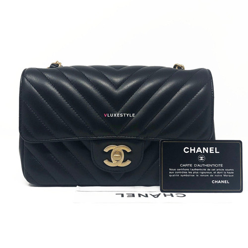 Chanel 19S Mini Rectangular Black Chevron Lambskin with brushed gold hardware Chanel 19S Mini Rectangular Black Chevron Lambskin with brushed gold hardware