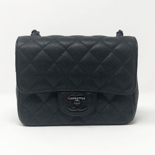 VAN CLEEF 
ARPELS Chanel 17S So Black Mini Square Crumpled Quilted Calfskin 