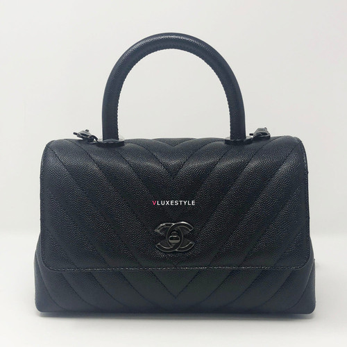 Chanel 18A Mini Coco Handle So Black Chevron Caviar Chanel 18A Mini Coco Handle So Black Chevron Caviar
