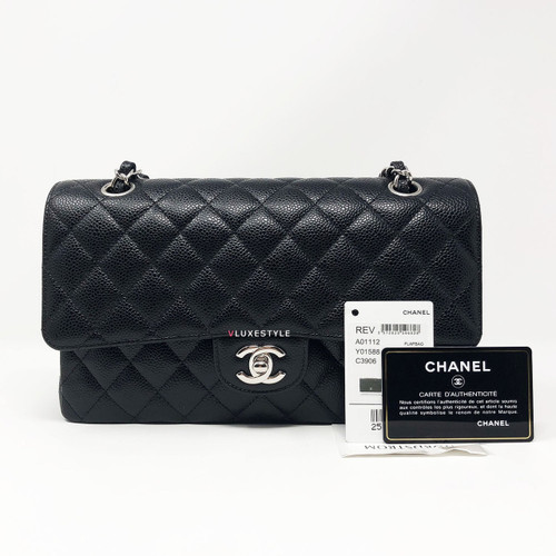 VAN CLEEF & ARPELS Chanel Classic Medium Double Flap Black Quilted Caviar with silver hardware 
