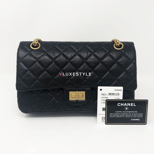 VAN CLEEF 
ARPELS Chanel Reissue 2.55  Black Quilted Aged Calfskin Double Flap with aged gold hardware 225 