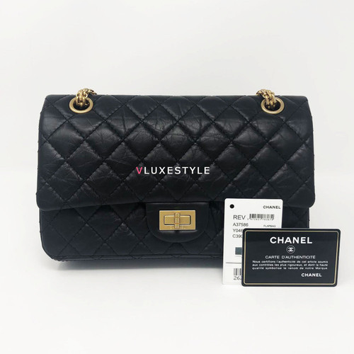 Chanel Reissue 2.55 Black Quilted Aged Calfskin Double Flap with aged gold hardware 225-1653427519 Chanel Reissue 2.55 Black Quilted Aged Calfskin Double Flap with aged gold hardware 225-1653427519
