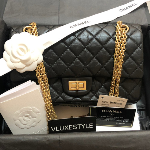 Chanel Reissue 2.55 Black Quilted Aged Calfskin Double Flap with aged gold hardware 225-1653427519 Chanel Reissue 2.55 Black Quilted Aged Calfskin Double Flap with aged gold hardware 225-1653427519