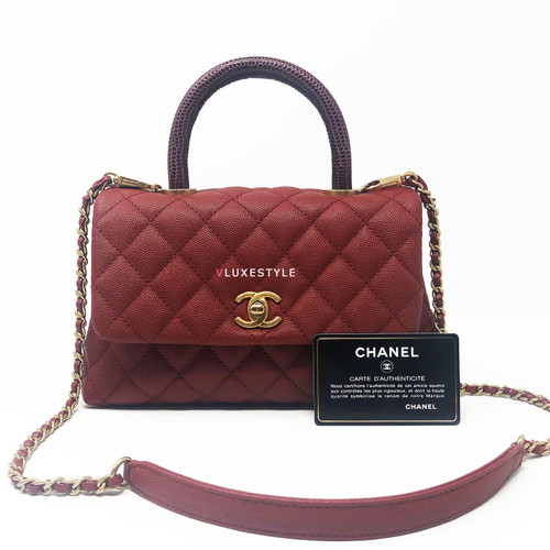 Chanel Mini Coco Red Quilted Caviar with Lizard Handle and aged gold hardware Chanel Mini Coco Red Quilted Caviar with Lizard Handle and aged gold hardware
