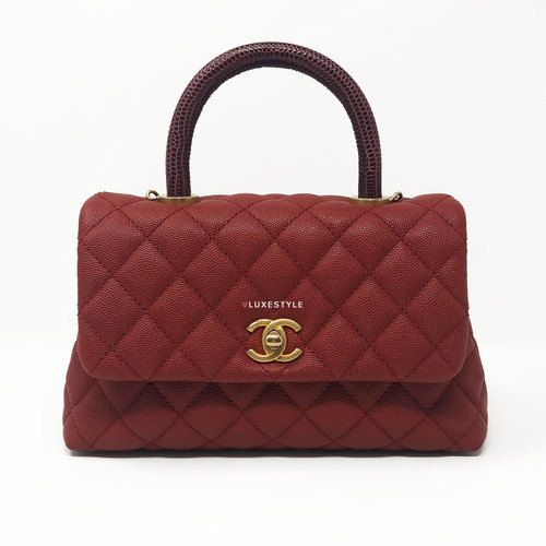 Chanel Mini Coco Red Quilted Caviar with Lizard Handle and aged gold hardware Chanel Mini Coco Red Quilted Caviar with Lizard Handle and aged gold hardware
