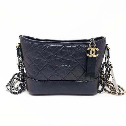 Chanel Calfskin Chevron Small Gabrielle Hobo Iridescent Green