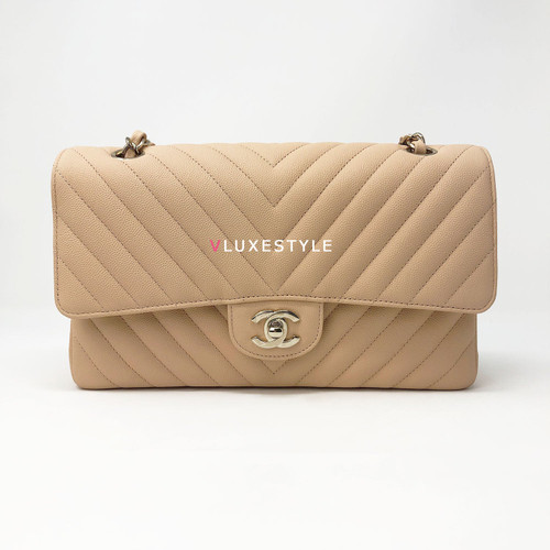 Chanel 19S Medium Matte Beige Chevron Caviar with light gold hardware Chanel 19S Medium Matte Beige Chevron Caviar with light gold hardware