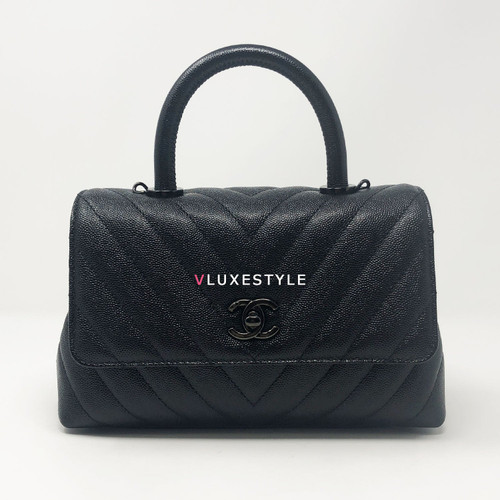 Chanel 18A So Black Mini Coco Handle Chevron Caviar with shiny black hardware Chanel 18A So Black Mini Coco Handle Chevron Caviar with shiny black hardware