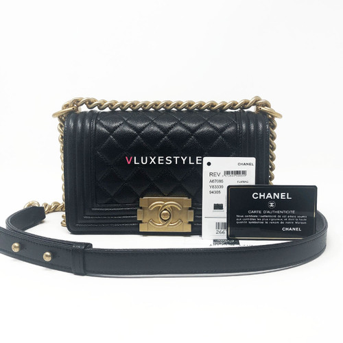 VAN CLEEF 
ARPELS Chanel Le Boy Small Black Quilted Caviar with brushed gold hardware 