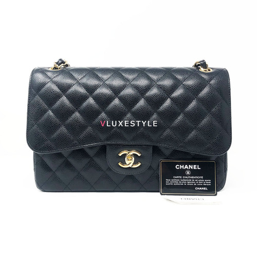 VAN CLEEF 
ARPELS Classic Black Jumbo Double Flap Caviar with gold hardware 