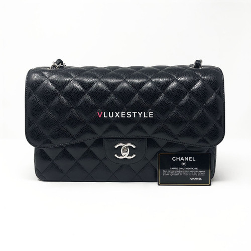 VAN CLEEF 
ARPELS Chanel Classic Black Jumbo Double Flap Caviar with silver hardware 