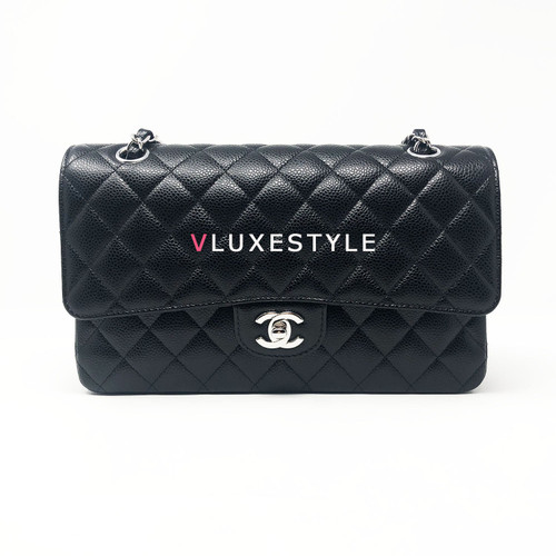 Chanel Classic Black Medium Quilted Double Flap Caviar with silver hardware Chanel Classic Black Medium Quilted Double Flap Caviar with silver hardware