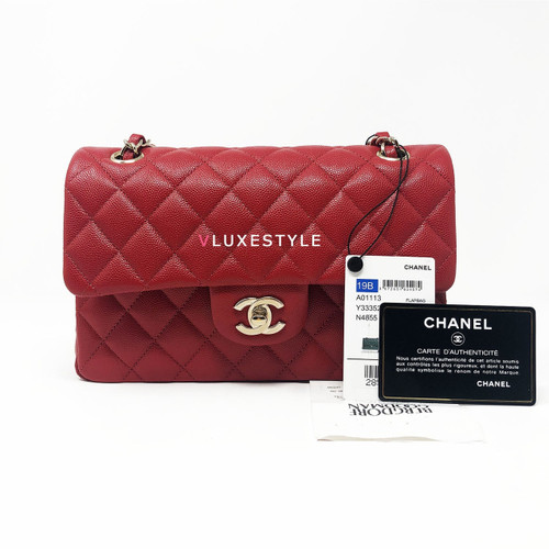VAN CLEEF 
ARPELS Classic 19B Red Small Quilted Caviar Double Flap with light gold hardware-1653428372 
