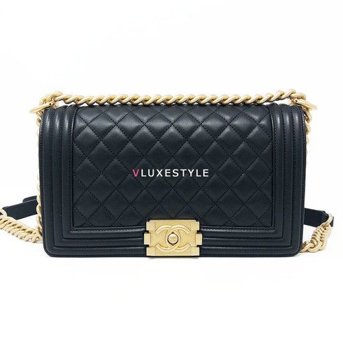 VAN CLEEF 
ARPELS Chanel Le Boy Old Medium Black Quilted Calfskin with brushed gold hardware 
