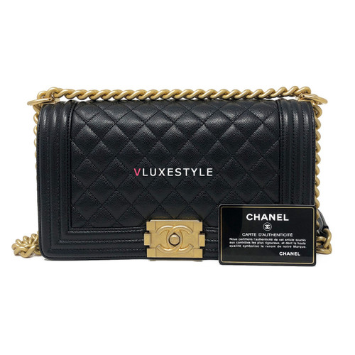 VAN CLEEF 
ARPELS Chanel Le Boy Old Medium Black Quilted Caviar with brushed gold hardware 
