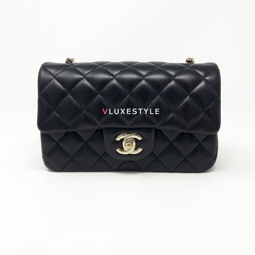 VAN CLEEF & ARPELS Chanel 16B Classic Mini Rectangular Black Quilted Lambskin with light gold hardware 