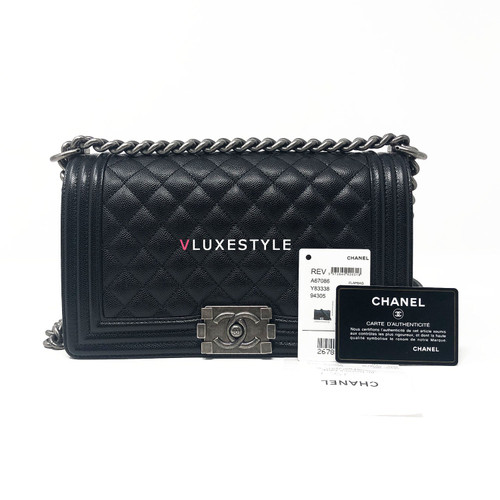 Chanel Le Boy Old Medium Black Quilted Caviar with ruthenium hardware Chanel Le Boy Old Medium Black Quilted Caviar with ruthenium hardware