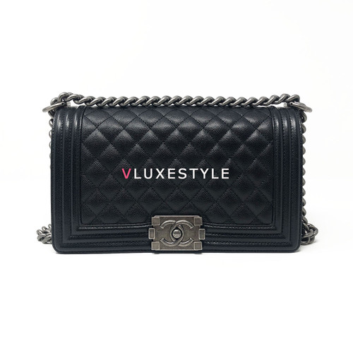 Chanel Le Boy Old Medium Black Quilted Caviar with ruthenium hardware Chanel Le Boy Old Medium Black Quilted Caviar with ruthenium hardware