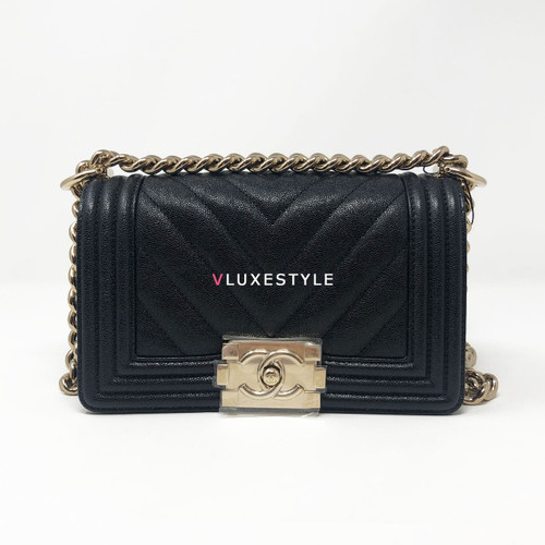 VAN CLEEF & ARPELS Chanel 19S Le Boy Small Black Chevron Caviar with shiny light gold hardware 