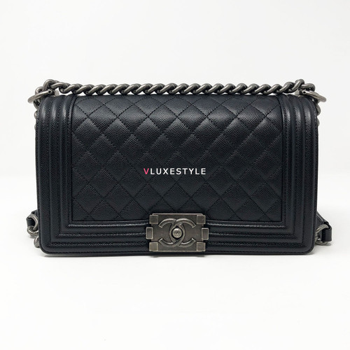 Chanel 2018 Le Boy Old Medium Black Quilted Caviar with ruthenium hardware Chanel 2018 Le Boy Old Medium Black Quilted Caviar with ruthenium hardware