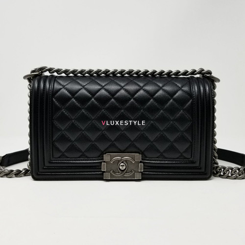 VAN CLEEF 
ARPELS Chanel 2018 Le Boy Old Medium Black Quilted Caviar with ruthenium hardware-1653429792 