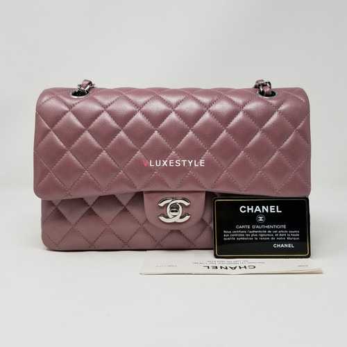 VAN CLEEF 
ARPELS Chanel Classic Medium Double Flap Iridescent Mauve Lambskin with silver hardware 