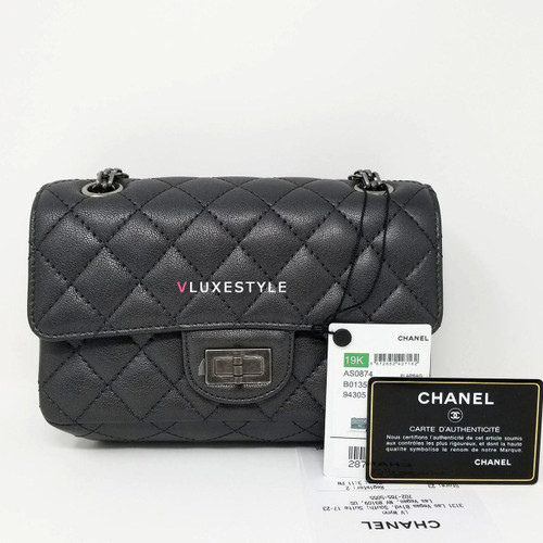 VAN CLEEF & ARPELS Chanel 19K Reissue Mini Metallic Black Quilted Goatskin with ruthenium hardware 