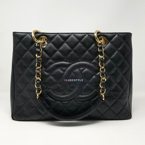 VAN CLEEF 
ARPELS Chanel Grand Shopping Tote GST Black Quilted Caviar with gold hardware 