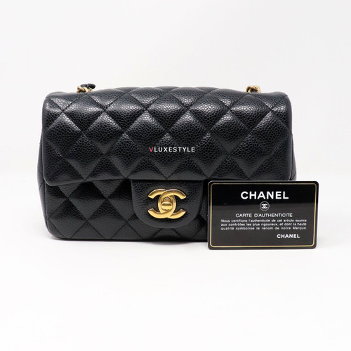 VAN CLEEF 
ARPELS Classic Mini Rectangular Black Quilted Caviar with brushed gold hardware 