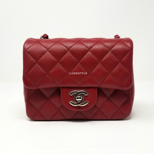 VAN CLEEF 
ARPELS Chanel Classic Mini Square 17B Red Quilted Caviar with silver hardware 