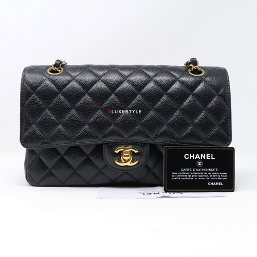 VAN CLEEF & ARPELS Chanel Classic Medium Double Flap Black Quilted Caviar with gold hardware-1653430569 