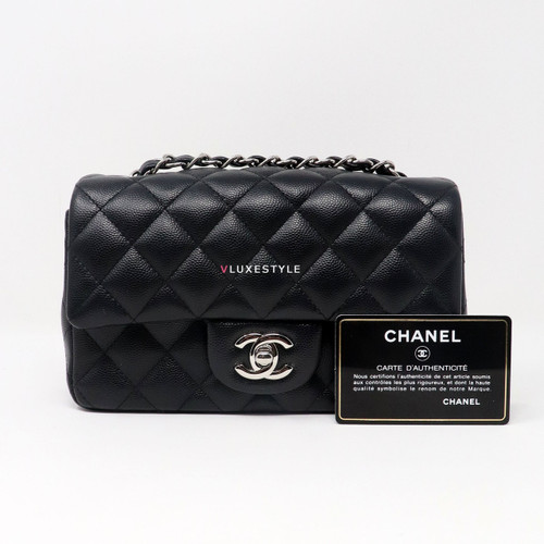 VAN CLEEF & ARPELS Chanel 17B Classic Mini Rectangular Black Quilted Caviar with silver hardware 