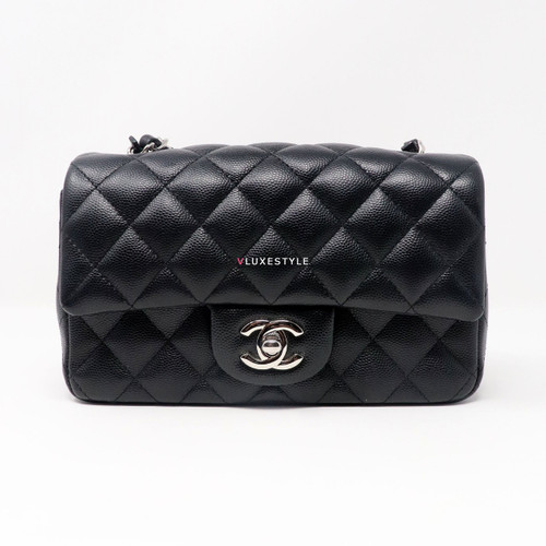 VAN CLEEF & ARPELS Chanel 17B Classic Mini Rectangular Black Quilted Caviar with silver hardware 