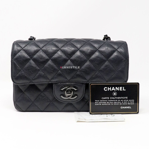 VAN CLEEF & ARPELS Chanel 17S So Black Classic Mini Rectangular Crumpled Quilted Calfskin with shiny black hardware-1653430870 