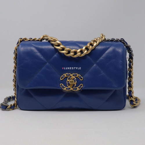 VAN CLEEF 
ARPELS Chanel 19 Flap Small 20P Blue Quilted Goatskin  with multi-tone hardware 