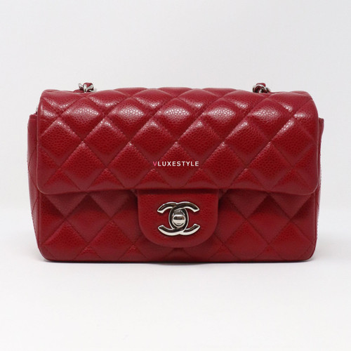 VAN CLEEF 
ARPELS Chanel Classic 12A Mini Rectangular Red Quilted Caviar with silver hardware 