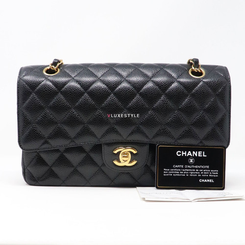 VAN CLEEF & ARPELS Chanel Classic Medium Double Flap Black Quilted Caviar with gold hardware-1653431404 